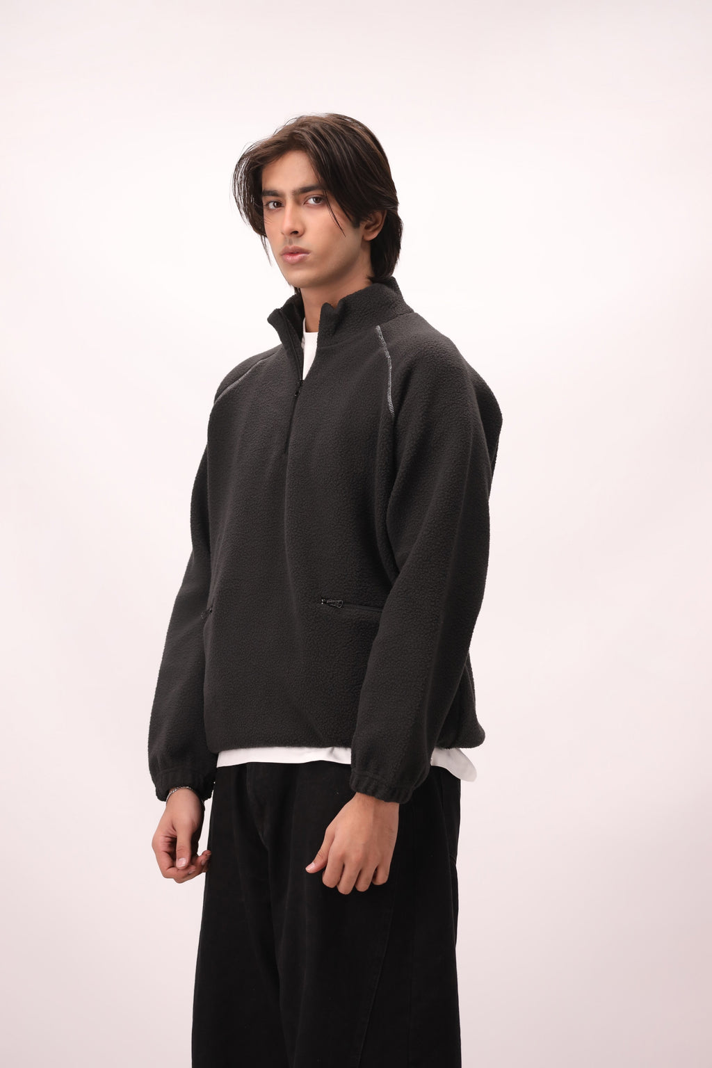 Sherpa Mock Neck ¼-Zip – Jet Black