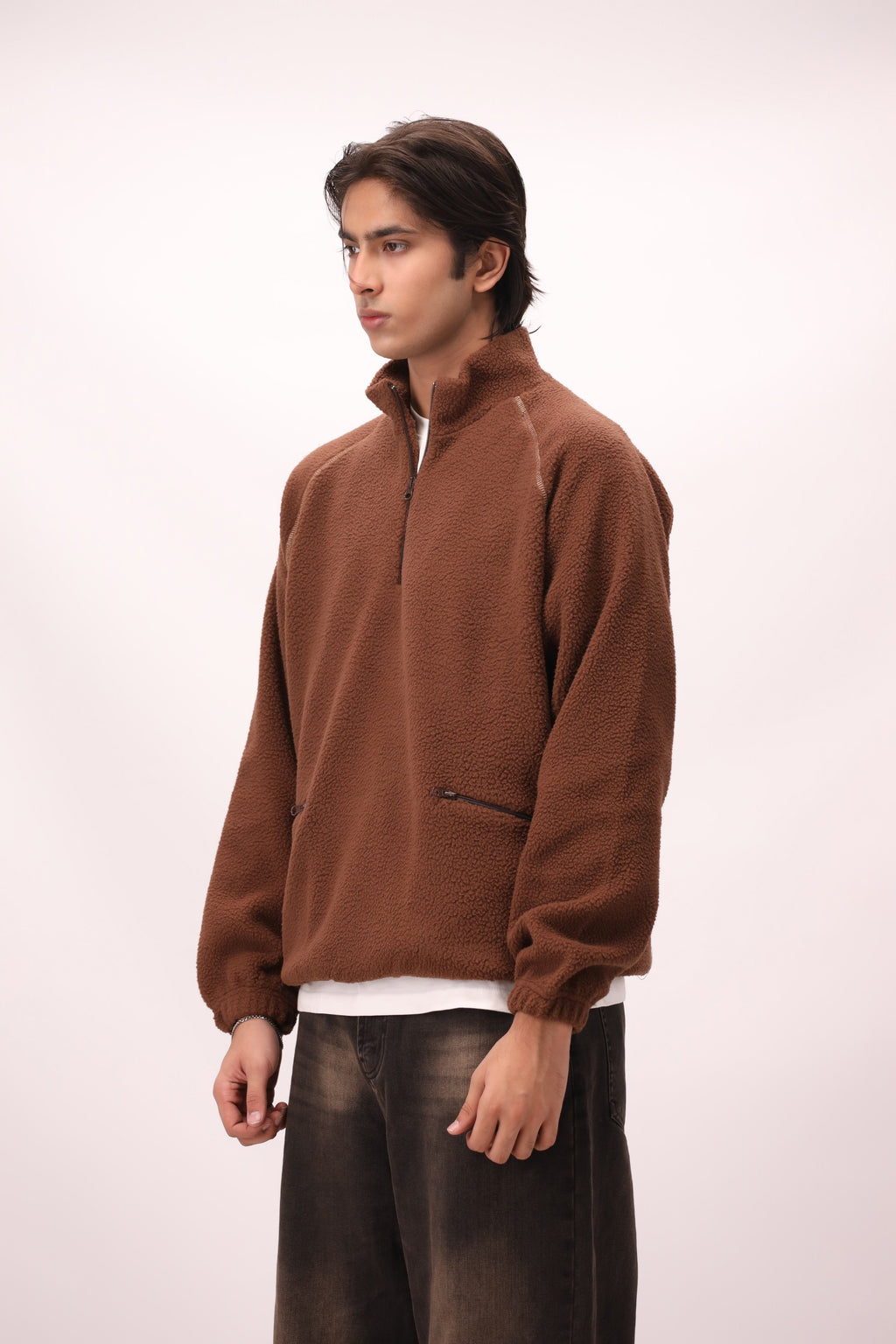 Sherpa Mock Neck ¼-Zip – Brown Teddy