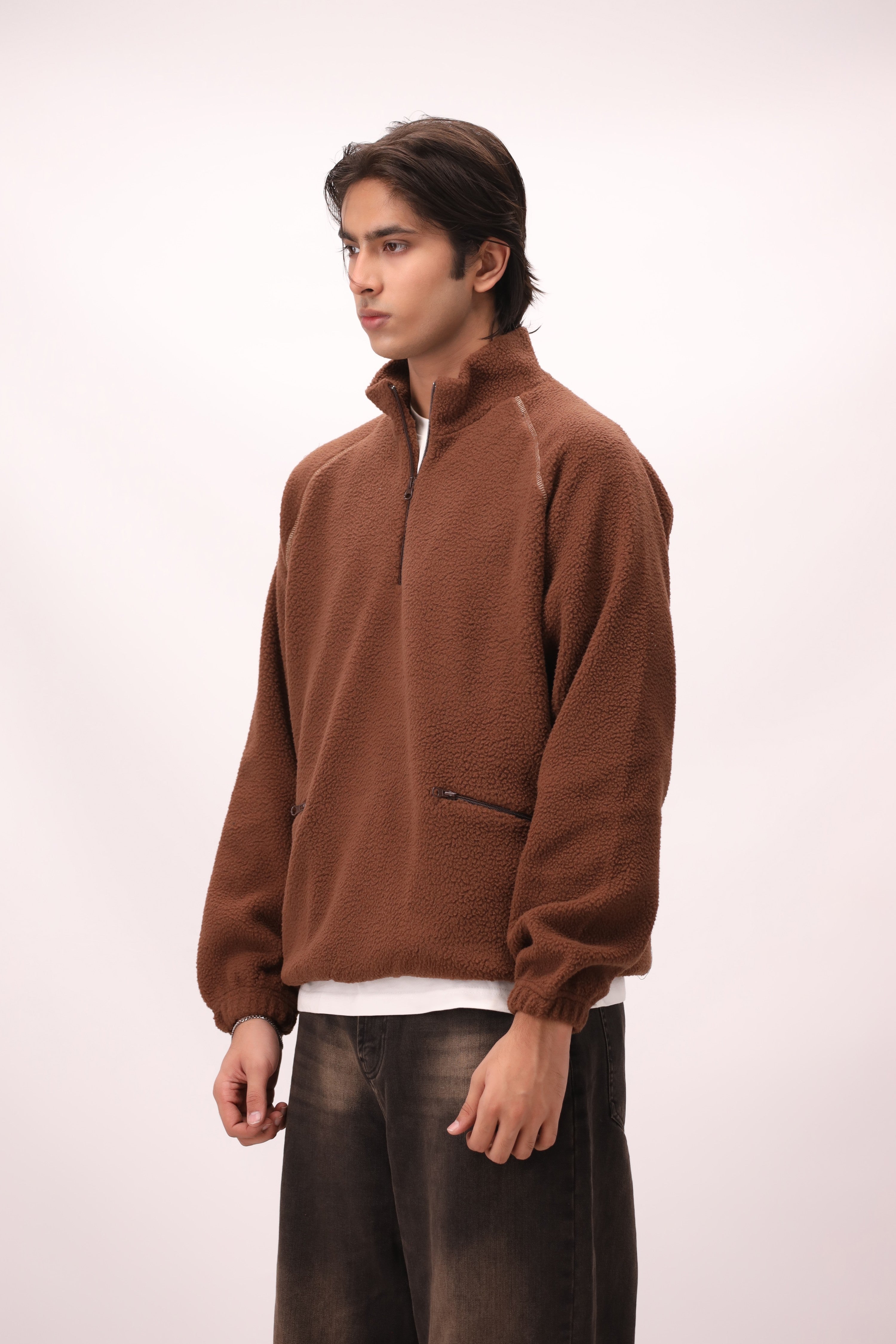Sherpa Mock Neck ¼-Zip – Brown Teddy