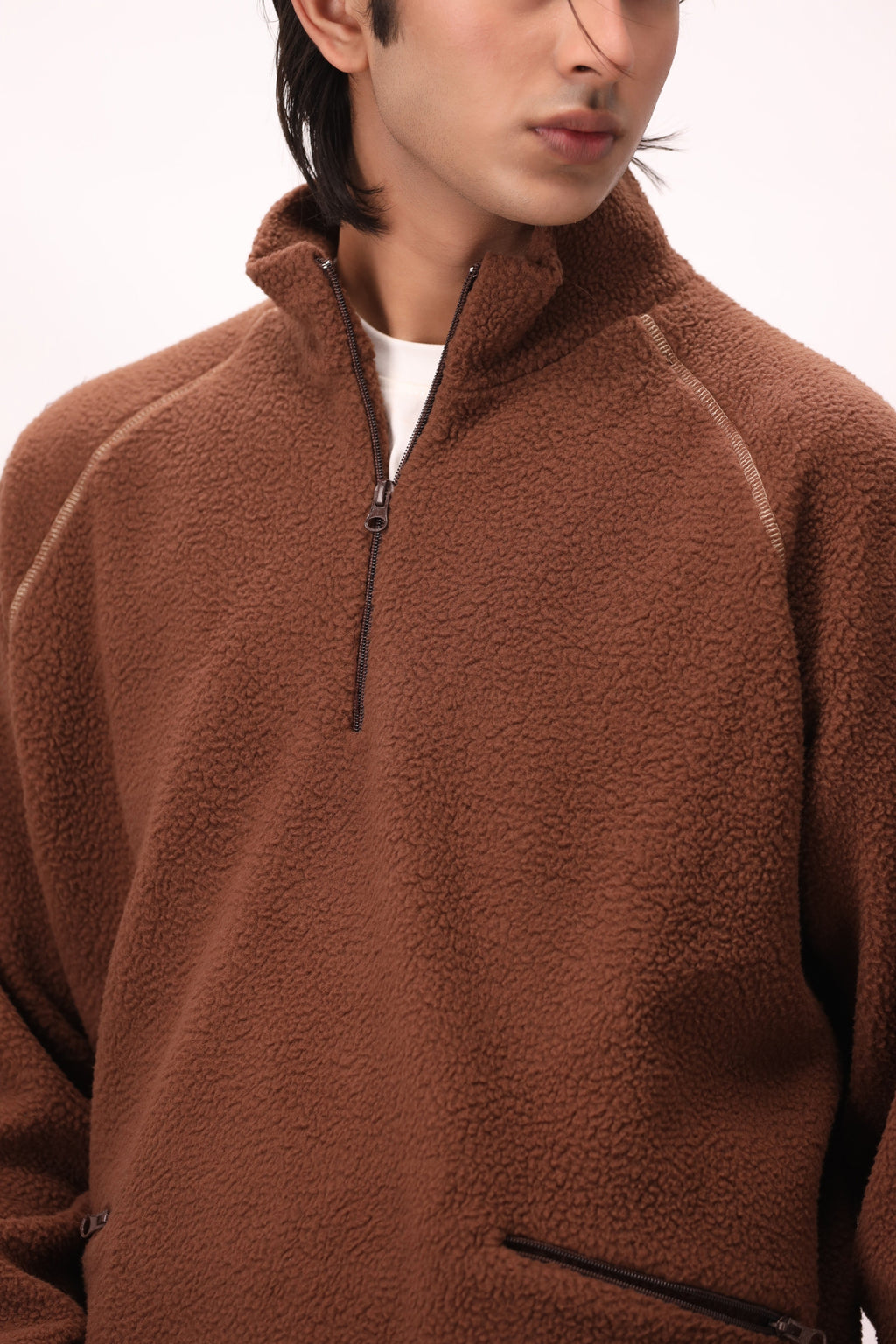 Sherpa Mock Neck ¼-Zip – Brown Teddy