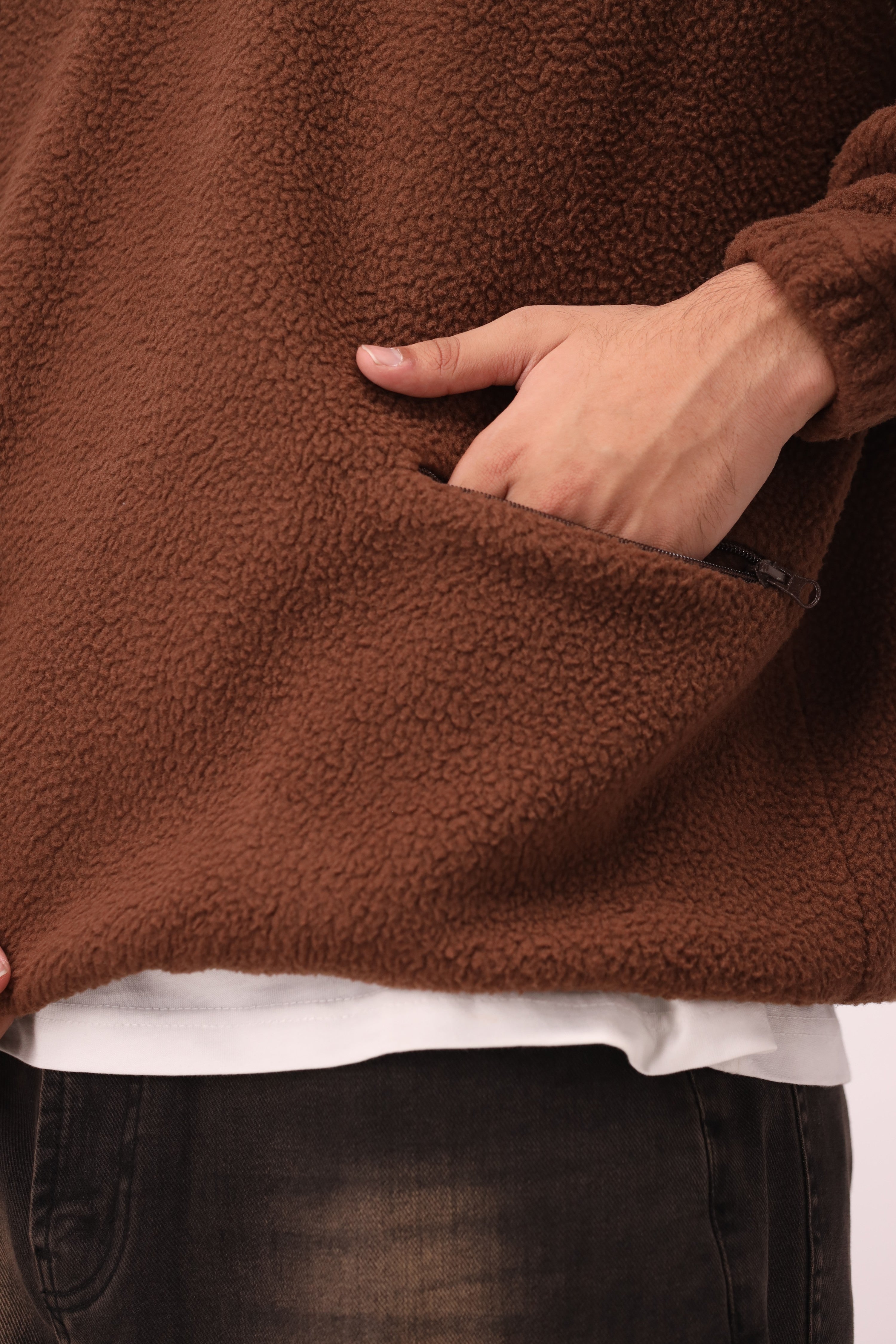 Sherpa Mock Neck ¼-Zip – Brown Teddy