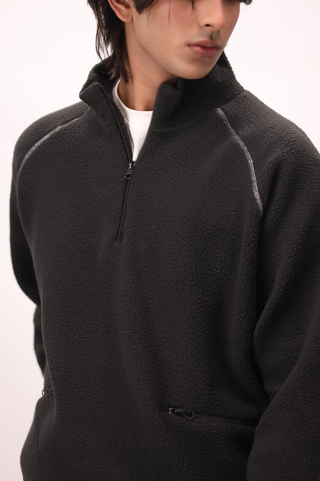 Sherpa Mock Neck ¼-Zip – Jet Black
