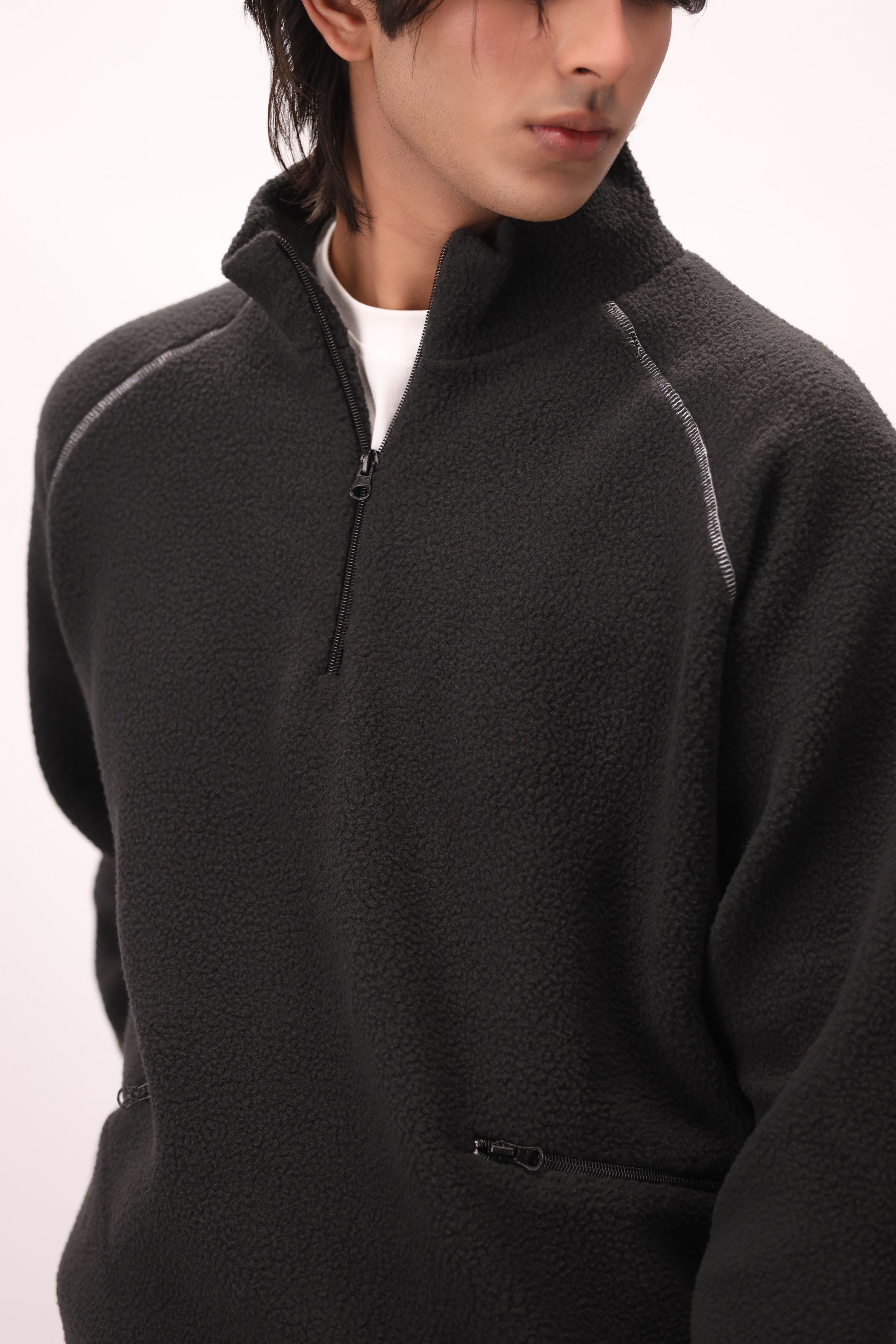 Sherpa Mock Neck ¼-Zip – Jet Black